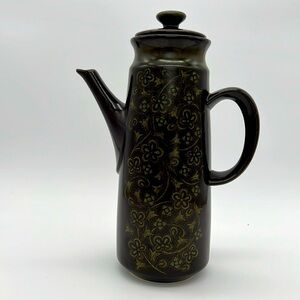 Vintage Franciscan Madeira Tall Earthenware Coffee Pot - Brown w/ Green Floral